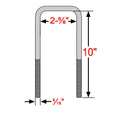 Zinc Coated Square U-Bolts For 2.5" Wide Leaf Springs 10" Long Set of 4 - The Suspension Specialists