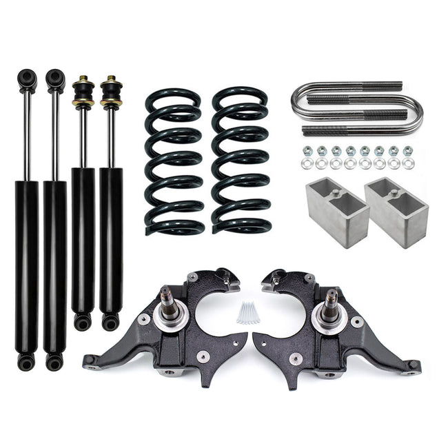 4" Full Drop Lowering Kit For 1982-2004 Chevy S10 V6 2WD w/ Spindles and Shocks
