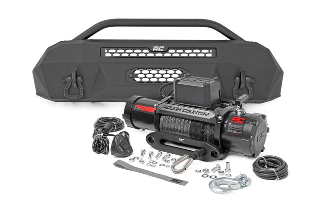 Rough Country Front Bumper | Hybrid | 12000-Lb Pro Series Winch | Synthetic Rope | Toyota Tacoma (16-23)
