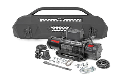Rough Country Front Bumper | Hybrid | 9500-Lb Pro Series Winch | Synthetic Rope | Toyota Tacoma (16-23)