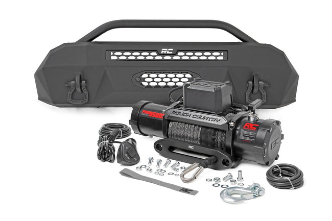 Rough Country Front Bumper | Hybrid | 9500-Lb Pro Series Winch | Synthetic Rope | Toyota Tacoma (16-23)
