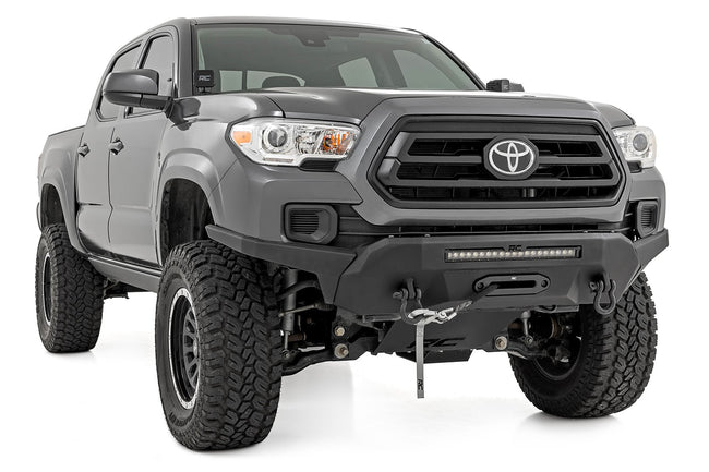 Rough Country Front Bumper | Hybrid | 20" Blk LED | 12000-Lb Winch Syn | Toyota Tacoma (16-23)