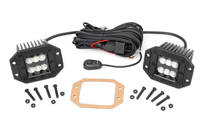 Rough Country 2 Inch Black Series LED Light Pods  | Pair | Flood | Flush Mount - The Suspension Specialists