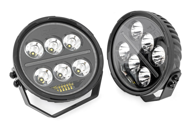 Rough Country Black Series Halo LED Light Pair | White/Amber DRL | 6.5 Inch | Round - The Suspension Specialists