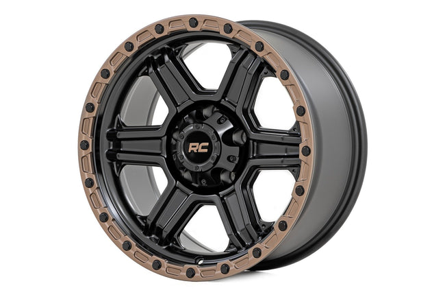 Rough Country 79 Series Wheel | One-Piece | Semi Gloss Black w/Bronze Ring | 18x9 | 6x5.5 | 0mm - The Suspension Specialists