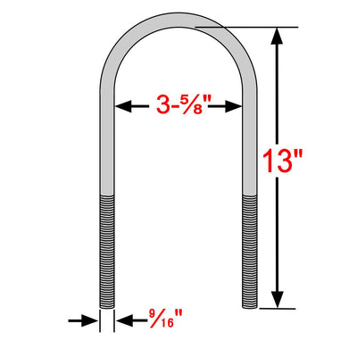 4ea Round U Bolts for a 3 1/2" Dia Axle 13" Long ZINC 9/16" U-bolts Suspension - The Suspension Specialists