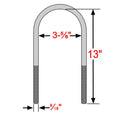 3 1/2" Diameter Axle 13" Long Round Zinc Coated U-bolts Kit Set of 4