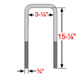 Square U-Bolts For 3" Wide Leaf Springs 15 1/8" Long 3/4" Dia Set of 4