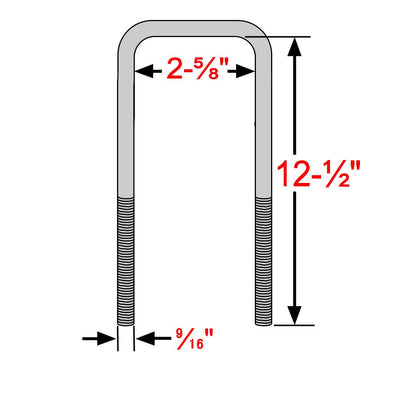 Extended Square U-Bolts For 2.5" Wide Leaf Springs 12.5" Long U-bolts - The Suspension Specialists