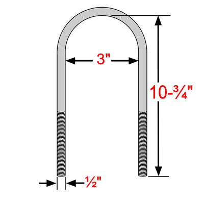 Round Zinc U-Bolts w/ Hardware Kit 1/2" x 3" x 10 3/4" Long - The Suspension Specialists