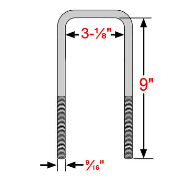 Square U-Bolts For 3" Wide Leaf Spring 9" Long 9/16" Dia For 2004-2018 Ford F150 - The Suspension Specialists