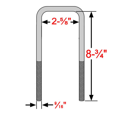 Square U-Bolts For 2.5" Wide Leaf Springs 8.75" Long 4 piece - The Suspension Specialists