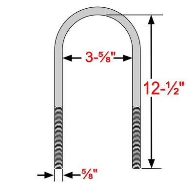 Set of 4 Round U-Bolts w/ Hardware 5/8" x 3 5/8" x 12 1/2" Long - The Suspension Specialists