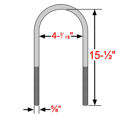 Round U-Bolts Kit 5/8 x 4 1/16 x 15 1/2" Long - The Suspension Specialists