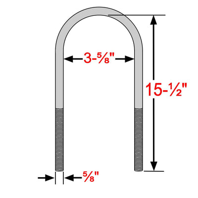 Round U-Bolts 5/8" x 3 5/8 x 15 1/2" Long - The Suspension Specialists