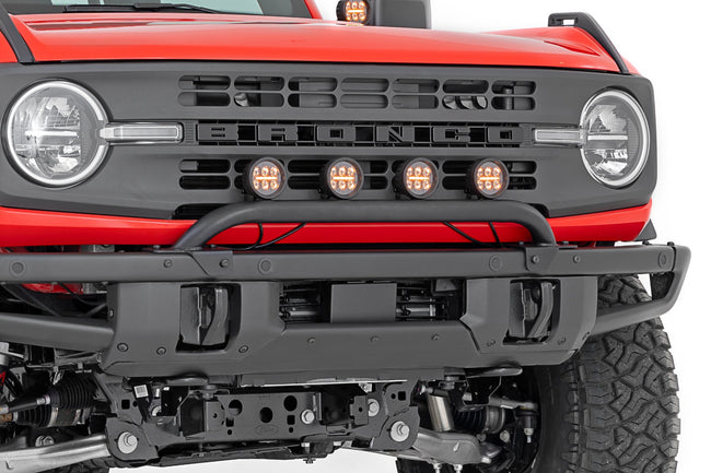 Light Bar Mount | 3.5" Round LED (Quad) | Black | Amber DRL | OE Modular Steel | Ford Bronco (21-24) - The Suspension Specialists
