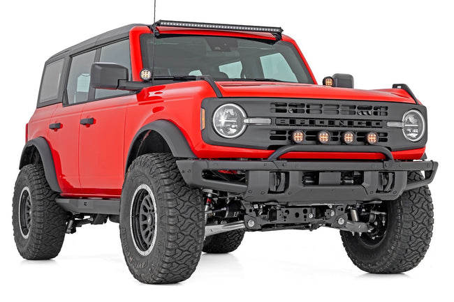 Light Bar Mount | 3.5" Round LED (Quad) | Black | Amber DRL | OE Modular Steel | Ford Bronco (21-24) - The Suspension Specialists