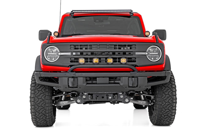 Light Bar Mount | 3.5" Round LED (Quad) | Black | Amber DRL | OE Modular Steel | Ford Bronco (21-24) - The Suspension Specialists