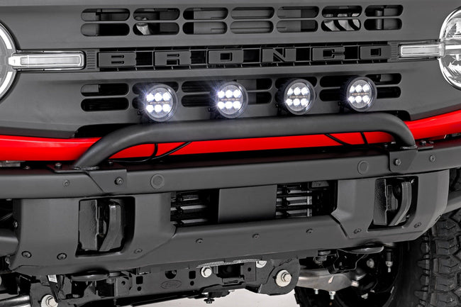 Light Bar Mount | 3.5" Round LED (Quad) | Black | Amber DRL | OE Modular Steel | Ford Bronco (21-24) - The Suspension Specialists