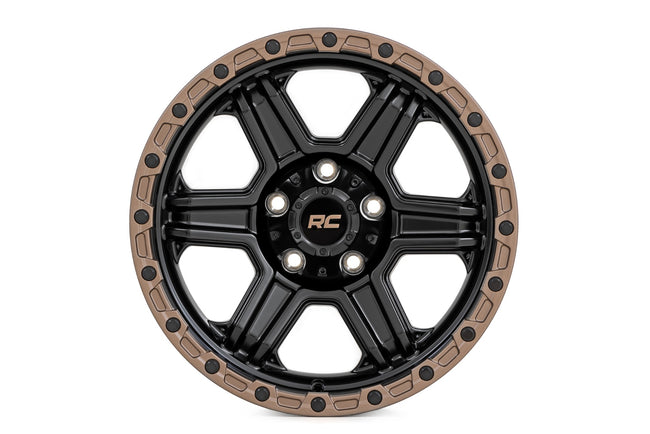 Rough Country 79 Series Wheel | One-Piece | Semi Gloss Black w/Bronze Ring | 17x8.5 | 6x5.5 | 0mm - The Suspension Specialists