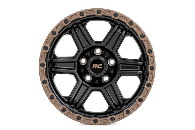 Rough Country 79 Series Wheel | One-Piece | Semi Gloss Black w/Bronze Ring | 18x9 | 5x5.5 | -12mm - The Suspension Specialists