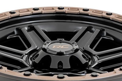 Rough Country Rough Country 79 Series Wheel | One-Piece | Semi Gloss Black w/Bronze Ring | 18x9 | 6x5.5 | -12mm - The Suspension Specialists
