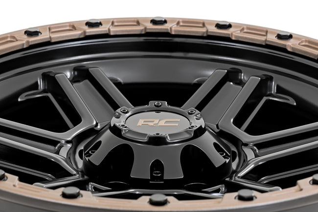 Rough Country 79 Series Wheel | One-Piece | Semi Gloss Black w/Bronze Ring | 17x8.5 | 6x135 | 0mm - The Suspension Specialists