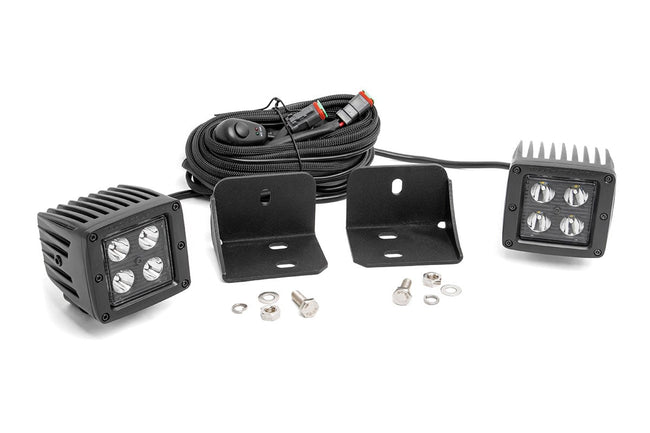 LED Light | Cab Mount | 2" Black Pair | Flood | Can-Am Defender HD 5/HD 8/HD 9/HD 10 - The Suspension Specialists