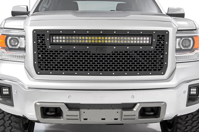 Mesh Grille | 30" Dual Row LED | Black | Amber DRL | GMC Sierra 1500 (14-15) - The Suspension Specialists