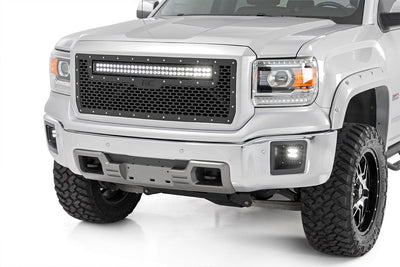 Mesh Grille | 30" Dual Row LED | Black | Amber DRL | GMC Sierra 1500 (14-15) - The Suspension Specialists