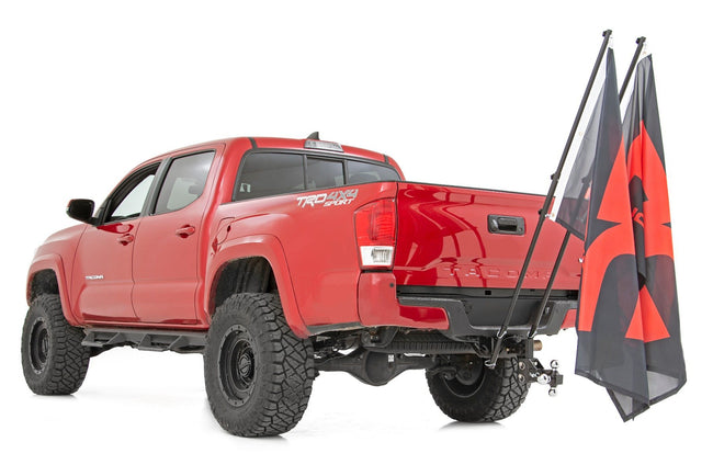 Flag Pole Holder | Dual | 2 Inch Hitch | w/ Flag Poles - The Suspension Specialists