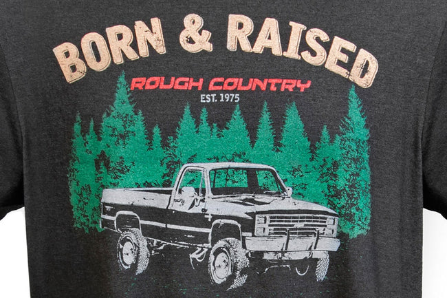 Rough Country T-Shirt | Born & Raised | Black | 2XL - The Suspension Specialists