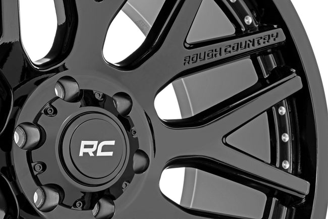 Rough Country 95 Series Wheel | One-Piece | Gloss Black | 22x10 | 6x5.5 | -25mm - The Suspension Specialists