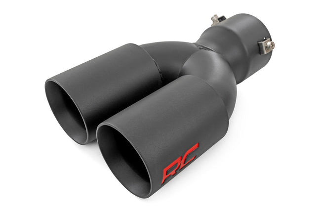 Exhaust Tip | Black | Red RC Logo | 2.5-3 Inch Pipe Single Inlet | Dual Outlet - The Suspension Specialists