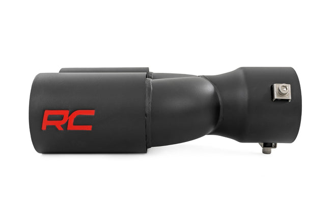 Exhaust Tip | Black | Red RC Logo | 2.5-3 Inch Pipe Single Inlet | Dual Outlet - The Suspension Specialists