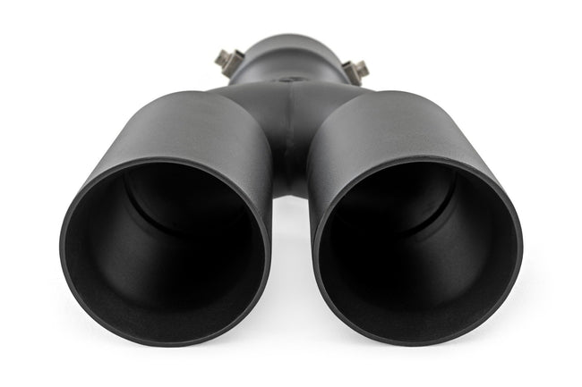 Exhaust Tip | Black | Red RC Logo | 2.5-3 Inch Pipe Single Inlet | Dual Outlet - The Suspension Specialists